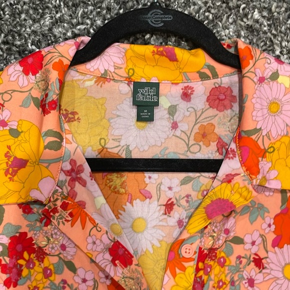 Wild Fable Long Sleeve Button-Front retro floral Knit Bodycon ruched dress - Picture 3 of 5